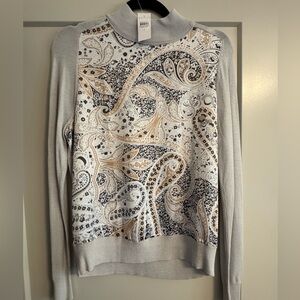 Ann Taylor Gray and Cream Paisley Sweater